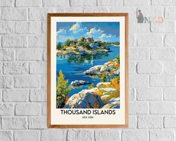 ワンダーランドウォーズ キャンバスアート Thousand Islands Art, St Lawrence River Print, Ontario Watercolor
