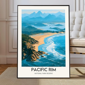 Affischtryck av Pacific Rim National Park | Väggkonst i Tofino, Vancouver Island, BC | Kartdekoration över Kanadas vilda kust | Resepresent till surfregnskogen