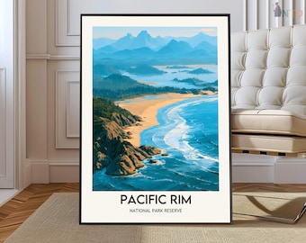 Pacific Rim National Park Poster Print | Tofino Vancouver Island BC Wall Art | Wild Coast Canada Map Decor | Surf Rainforest Travel Gift