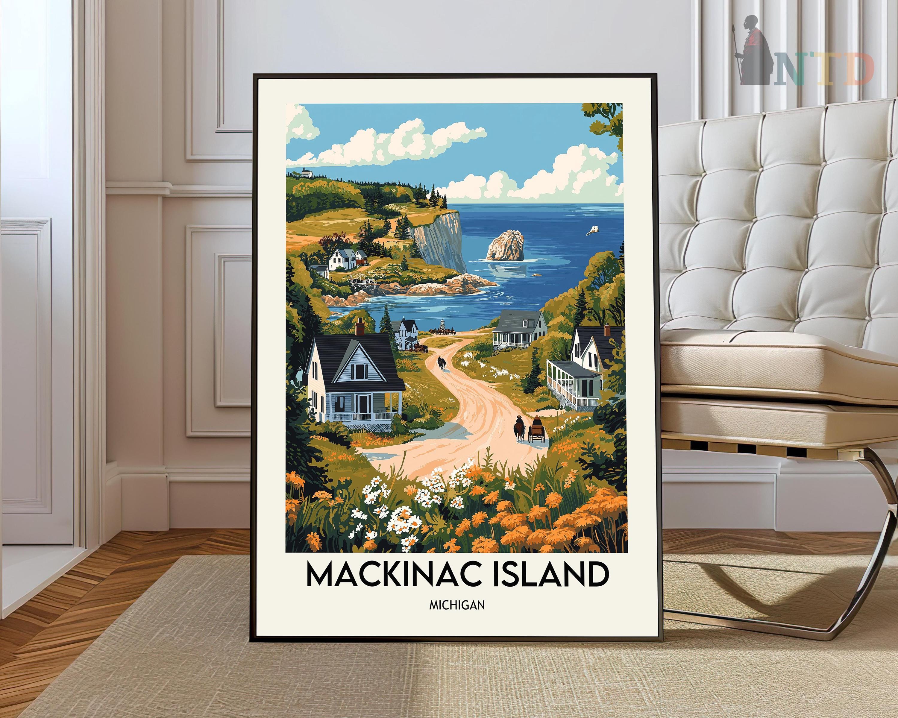 Vintage-Style Mackinac Island Michigan Sticker - Retro Bridge & Lake Huron Decal For Car, Laptop, Cooler (3.6 X 3 Inches)