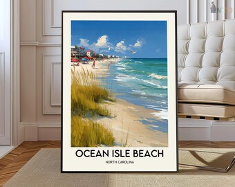Póster de Ocean Isle Beach, Carolina del Norte, arte mural costero, decoración con mapa de la costa de Carolina, impresión de regalo de Ocean Isle Beach