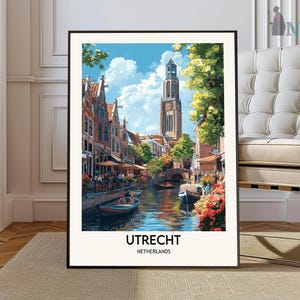 Pôster de viagem de Utrecht, arte de parede de Utrecht, impressão de pôster de Utrecht, foto de Utrecht, decoração de Utrecht, Utrecht Países Baixos, mapa de Utrecht