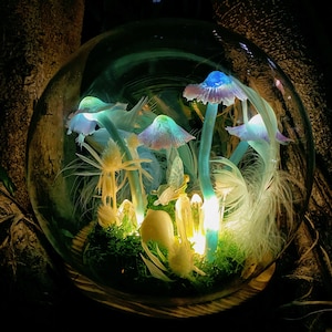 Handmade Mushroom Night Light: Glass Dome Fairy Lamp, Cottagecore Decor