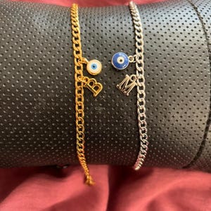 Pulsera de pareja de enamorados y amigos, modelo de tendencia detallado con letras de acero y cuentas de mal de ojo