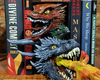 Dragon Book Nook Dark Fantasy Bookshelf Insert Hand Painted Fire Breathing Dragon Shelf Display Gothic Library Room Decor