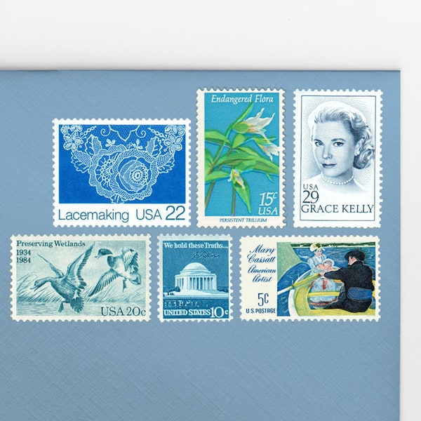 Posts (5) 2 oz wedding invitations - Grace Kelly Blue elegant unused vintage postage stamp sets