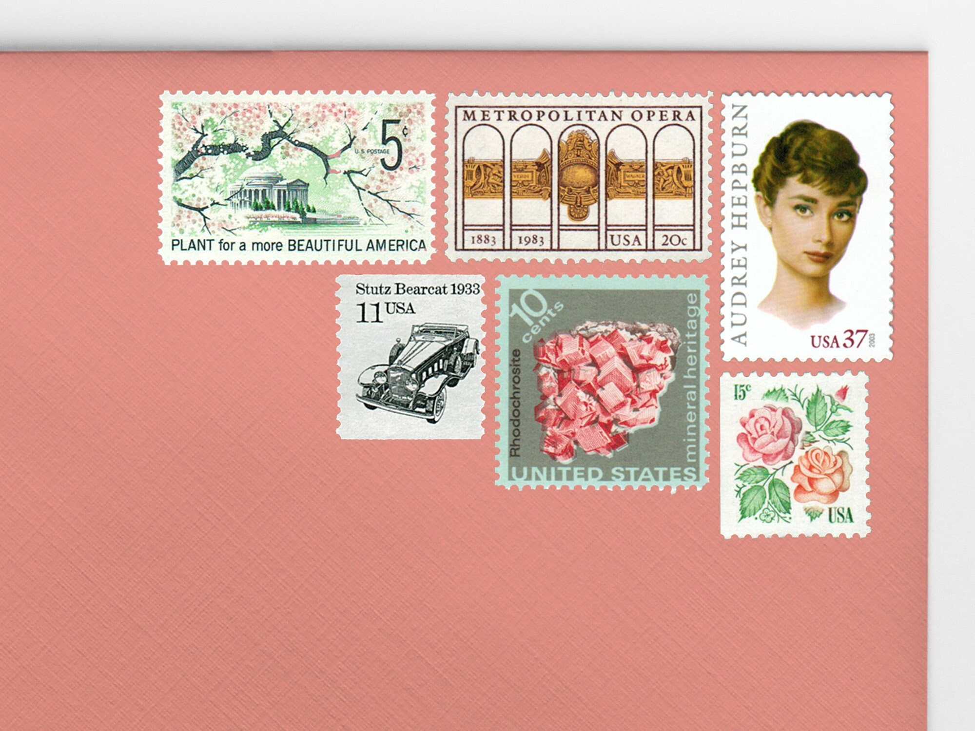 10 Pink Heart Stamps 58 Cent Vintage Pink Love Postage Pink Botanical Heart  Stamps for Mailing