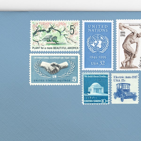 Posts (5) 2 oz wedding invitations - Dusty blue Italian garden unused vintage postage stamp sets