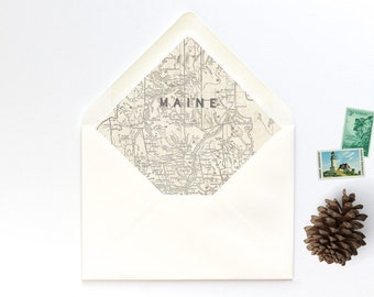 Maine Vintage Map A7 Envelope Liner