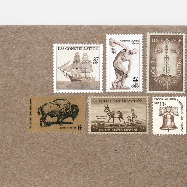 Posts (5) 2 oz wedding invitations - Sepia brown unused vintage postage stamp sets