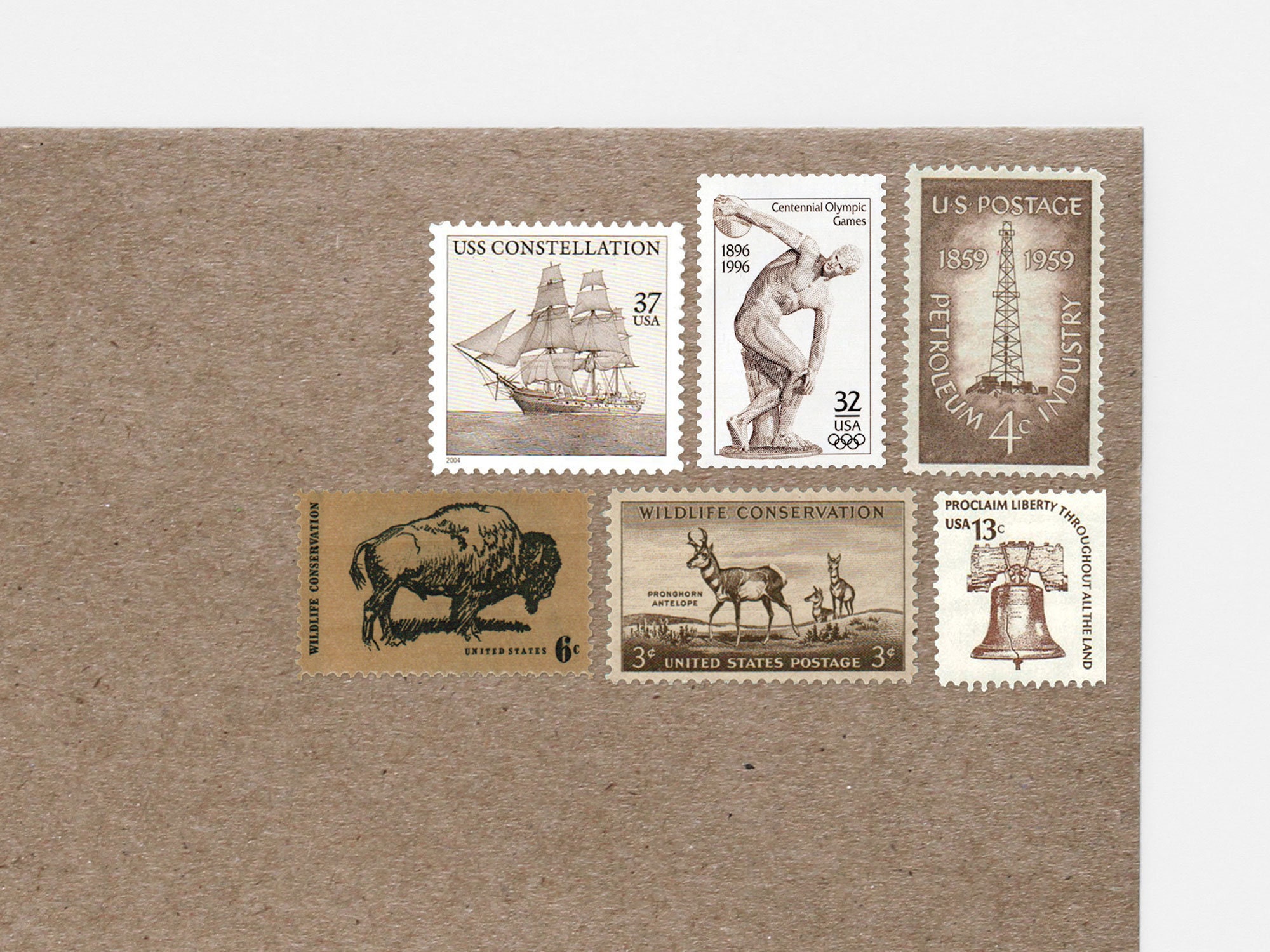 Sailing Ship Stamps, Tall Ships, Clipper Ships, US Vintage Stamps, Issued  1937 to 1988, Set of 10 