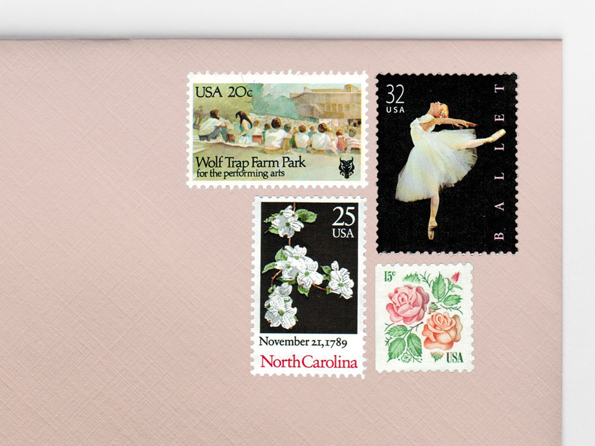 Posts (5) 2 oz wedding invitations - Grace Kelly Blue elegant unused  vintage postage stamp sets