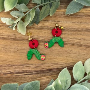 Hungry caterpillar polymer clay earrings, back to school, teacher gift