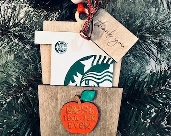 24HR SHIPPING! Christmas Gift card ornament holder gift for her, coffee drink teacher appreciation gift card holder, Christmas gift student