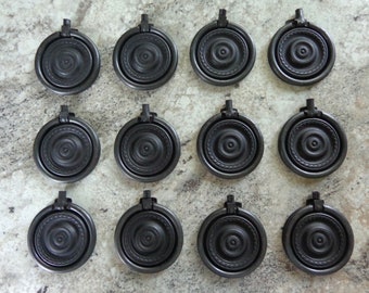 Set of 12 Two-Part Round Ring Pulls Black Finish Arts & Crafts Mission Style