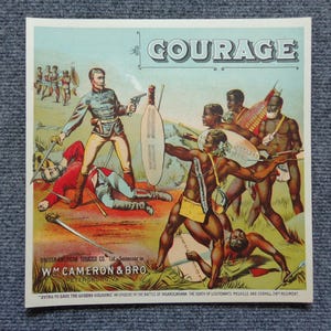 Original Vintage 1800's "Courage" Paper Plug Tobacco Caddy Lithograph Label