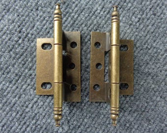 Box of 20 (10 Pair) New Old Stock Antique Brass Non-Mortise Minaret Finial Cabinet Hinges