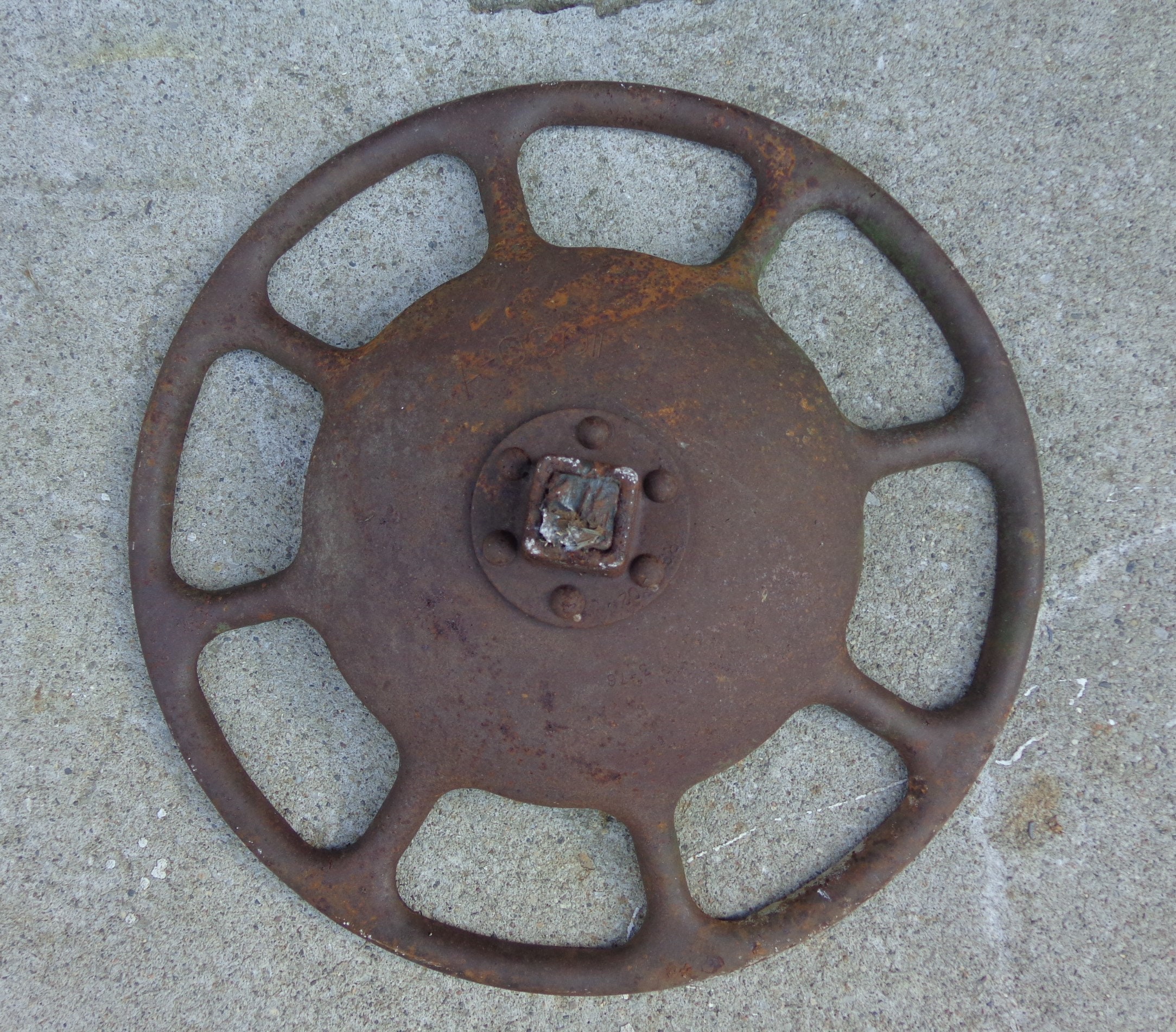 Vintage Salvage Railroad Train Cast Steel Hand Brake Wheel 22" Diameter Repurpose #2