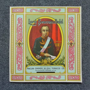 Original Vintage 1915 Lord Beaconsfield Plug Tobacco Caddy Lithograph Label