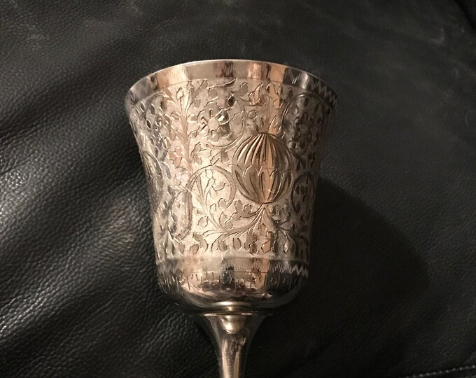 Vintage Z.Y. India World Gift Etched Silver Plate Chalice Goblet Etsy