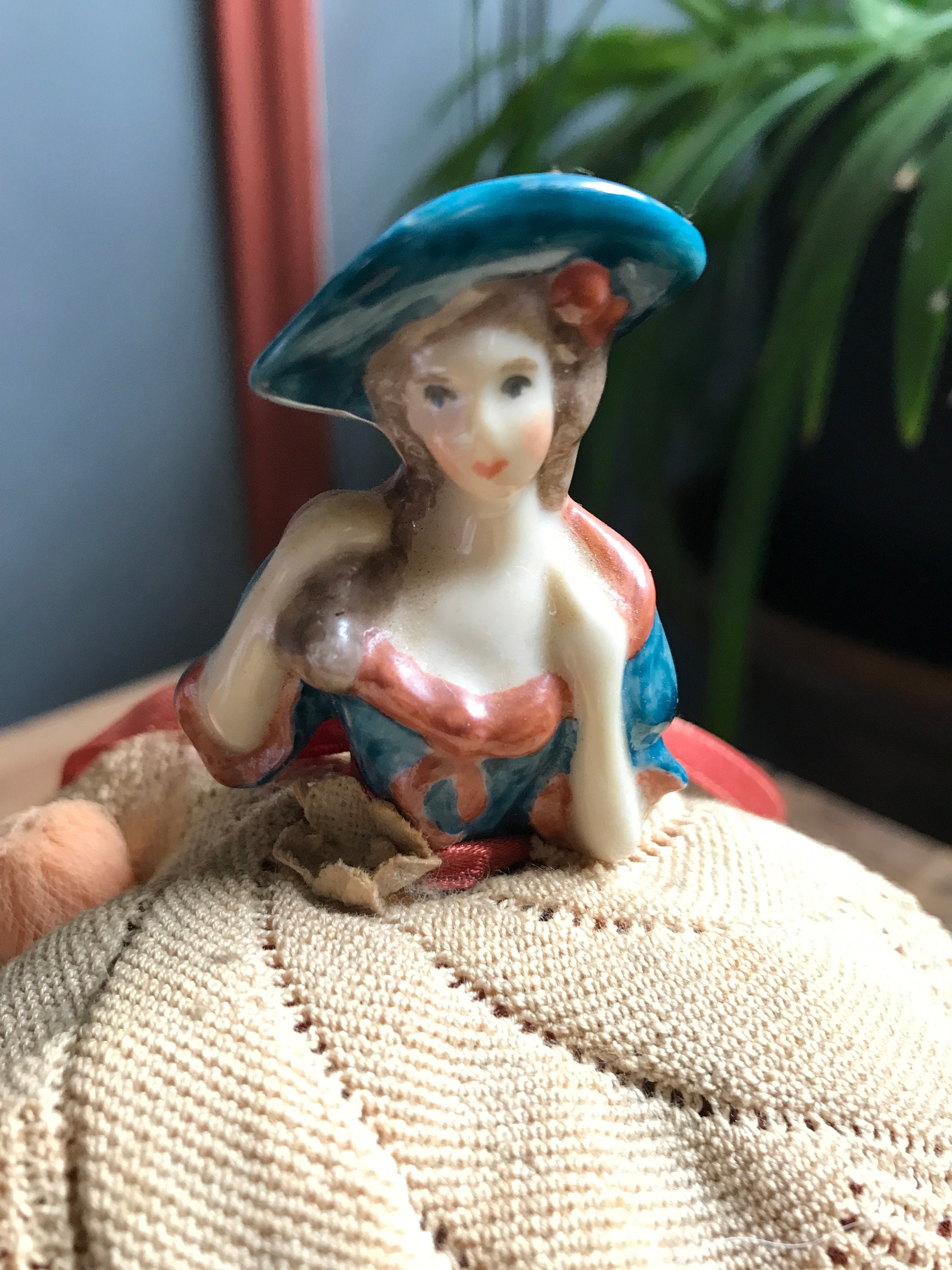 Vintage Victorian Lady Pin Cushion Nice Hat Pin Cushion Etsy