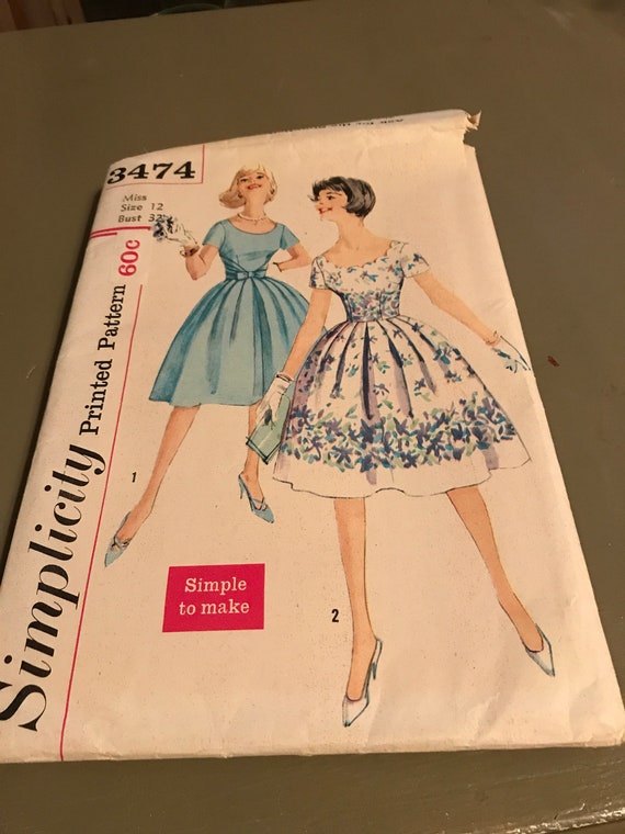 Simplicity 3474 Miss 12 Bust 32 One Piece Dress Etsy