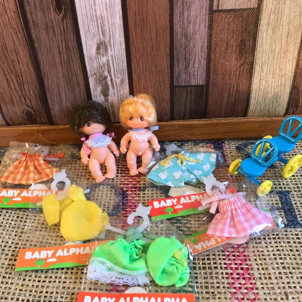 Baby Alphalpha Sekiguchi Japan Dolls with Outfits and Bike for Two Japan