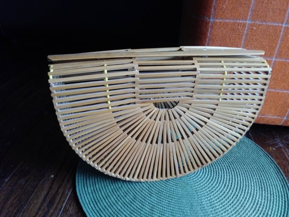 Vintage Half Moon Bamboo Handbag Beach Bag
