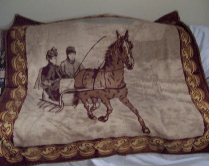 Antique Sleigh Carriage Blanket Wool Carriage Scene Etsy