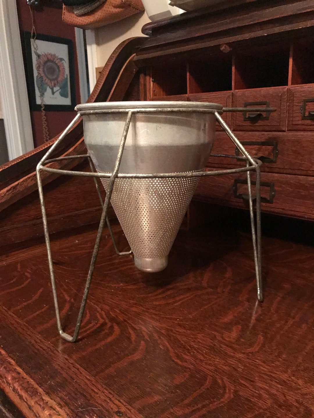 Vintage Kitchen Craft Strainer Sieve With Stand Aluminum Cone Etsy