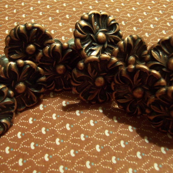 Ten 1960 Metal Floral Knobs