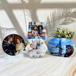 Personalized Photo Acrylic Clock: Custom Tabletop Decor Desk Clock Quiet Ticking