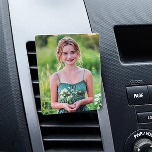 Custom Photo Frame for Car: Aluminum Air Vent Mount, Drive Safe Gift Dashboard Decor