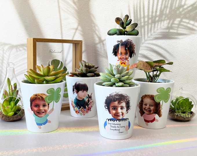 Custom Photo Plant Pot: Personalized Ceramic Planter, Kid's Picture Message Gift Small Flower Pot
