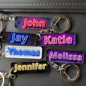Custom Neon Name Keychain: Personalized Acrylic Keyring Neon Color Text Effect Gift