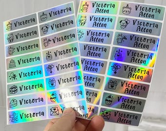 Name Labels Waterproof Silver Rainbow Custom Holographic Stickers Personalized School Daycare Supplies Name Decals