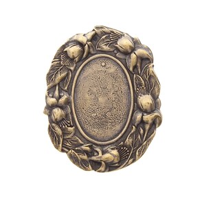 Tulip Oval Stamping with 18mm x 13mm bezel setting, ready for engraving, antique gold, made in USA, pack of 3