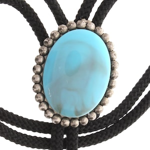 40mm Bolo Tie with Faux Turquoise or Onyx, set in Antique Silver with Matching Tips, Made in USA, Black or Red Cord, Each