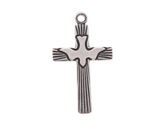 Classic Silver Medium Dove Cross Charm, 12x18mm, pack of 6