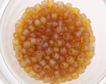 Japanese Seed Beads 6/0, Amber Gold Yellow transparent frost AB, 16 grams