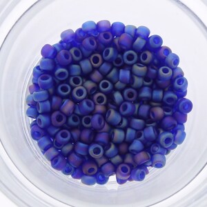 Matsuno 3.6mm Japanese Seed Beads 6/0, transparent frost ab, cobalt Blue, 16 grams