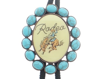 Rodeo Bolo Tie with Turquoise Stones, made in USA, each