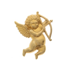 Vintage Victorian Cupid Stamping, raw brass gold, made in USA, 1.80&quot;,  pack of 2