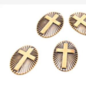 14mm x 10mm Cross Charm with hole, Antique Gold, Made in USA, pack of 6