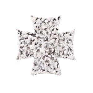 Hammered Dimpled Cross Charm, Classic Silver, 46mm, pack of 6