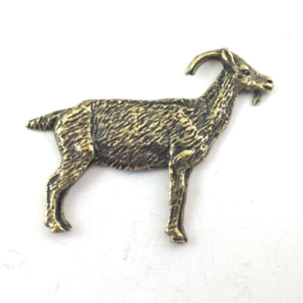 34mm goat jewelry component charm for a bracelet charm or pin, Antique Gold, Made in USA, each