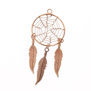 33mm Dreamcatcher Pendant with feathers charms, for pendants or earrings, silver, gold or copper, handmade, 1 pair
