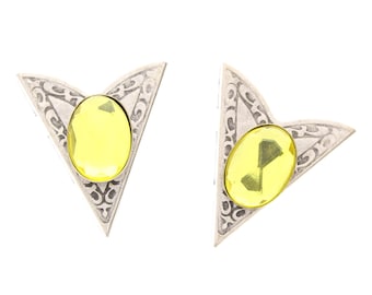 Western Collar Tip, antique silver with yellow stones, Made in USA, sold by the pair     02601-1