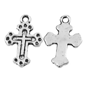 Smooth Cross Pendant Charms, Antique Silver, pack of 12