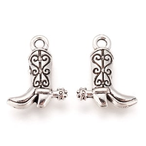 Cowboy Boot Charm, Antique Silver finish, Pack of 6